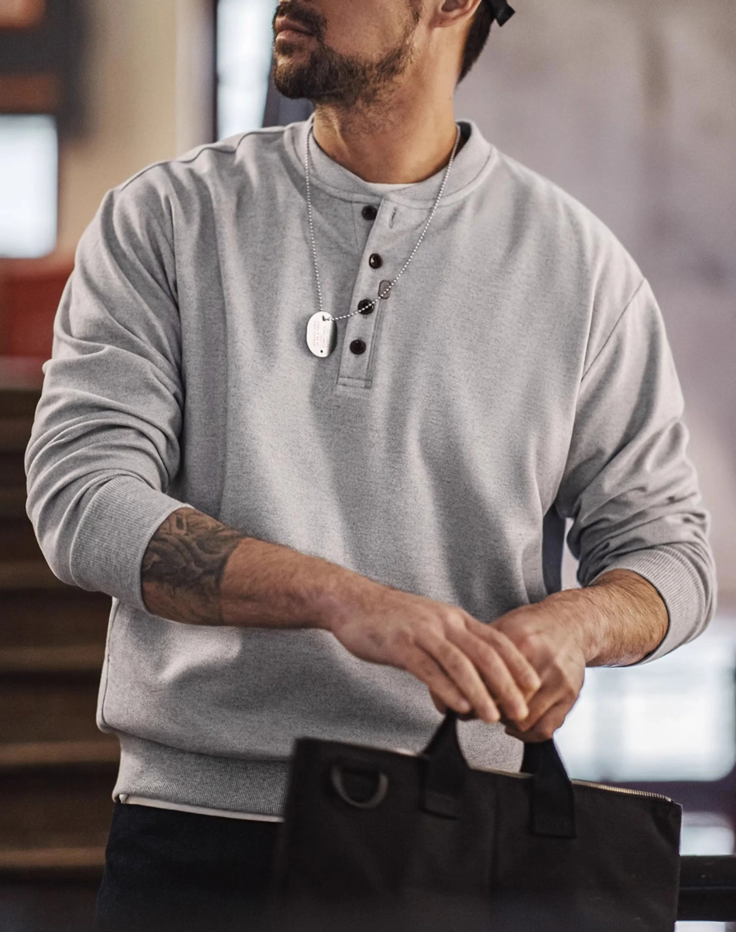 American Henry Collar Woolen Clean Fit Bottoming Men's Sweater