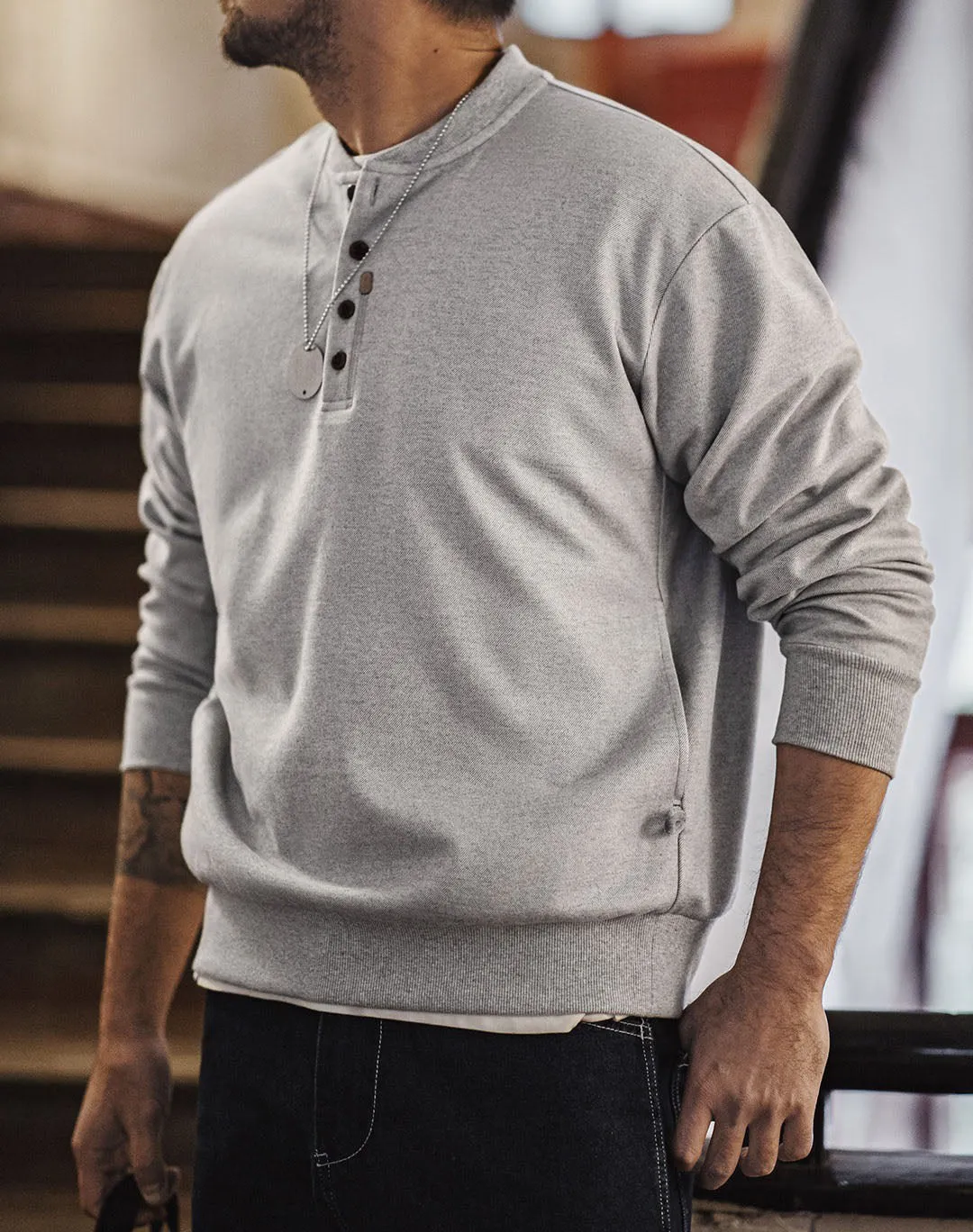 American Henry Collar Woolen Clean Fit Bottoming Men's Sweater