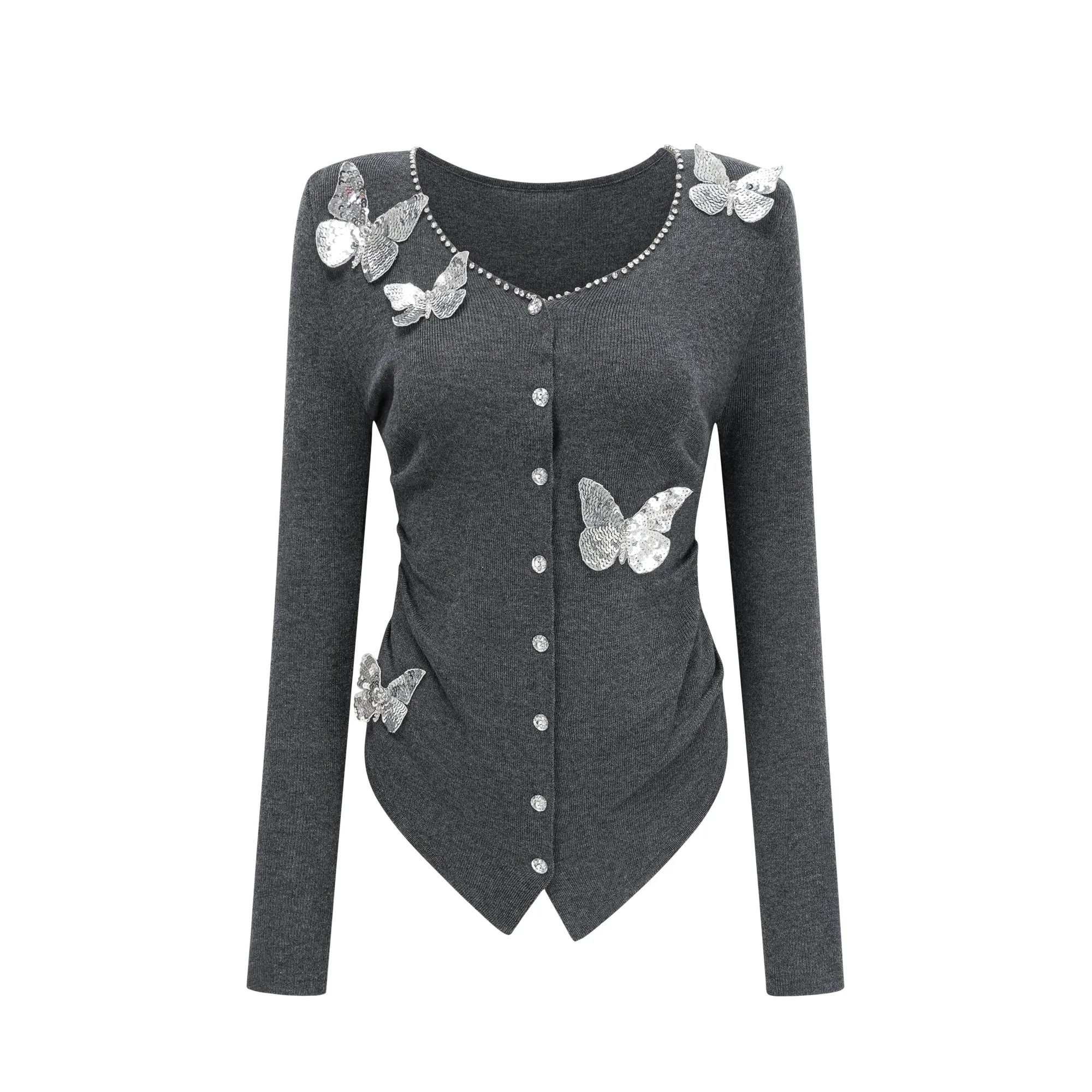 Anastasie grey sequined butterfly-motif cardigan