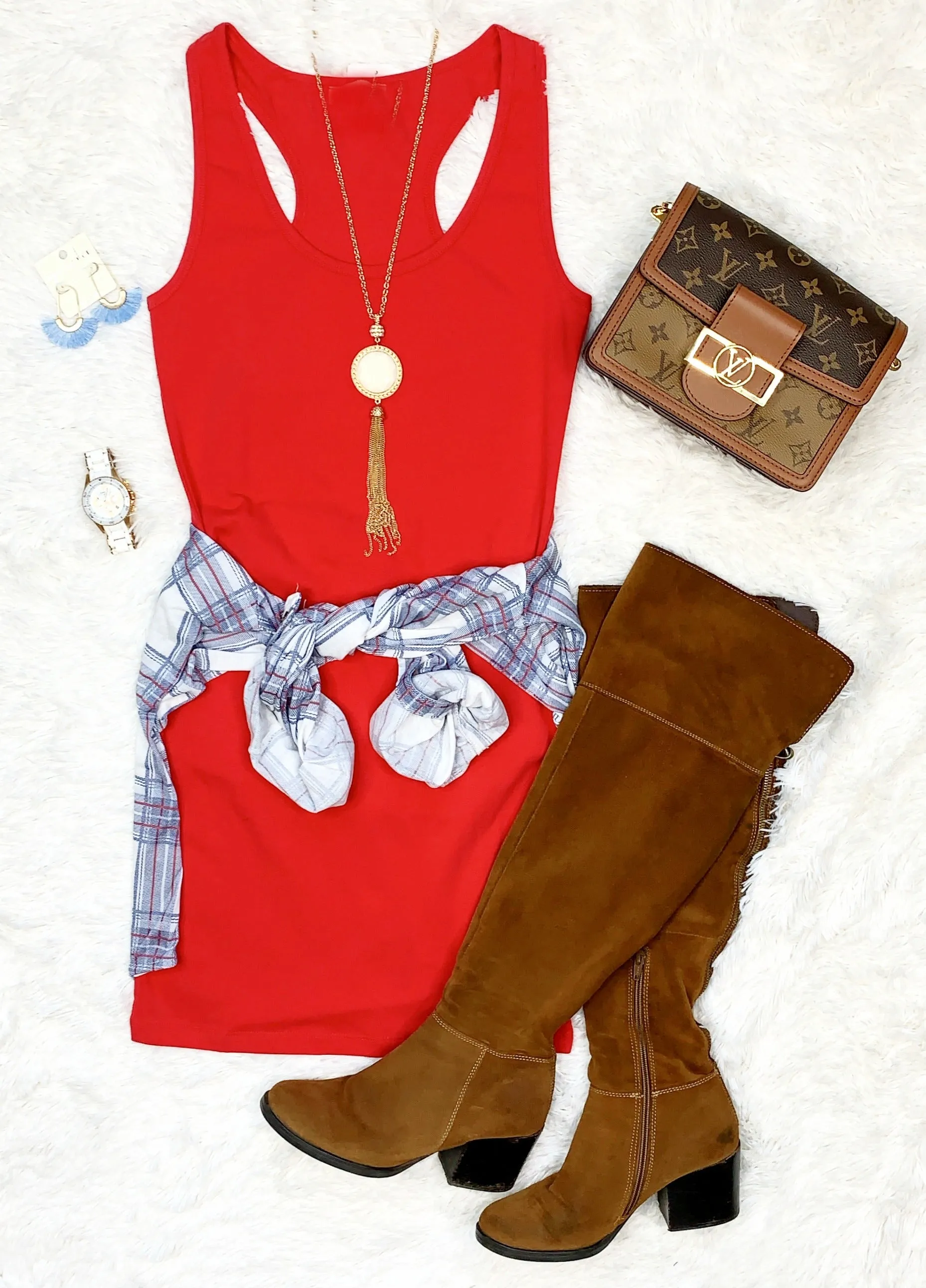 Basic Tank Dress: Red