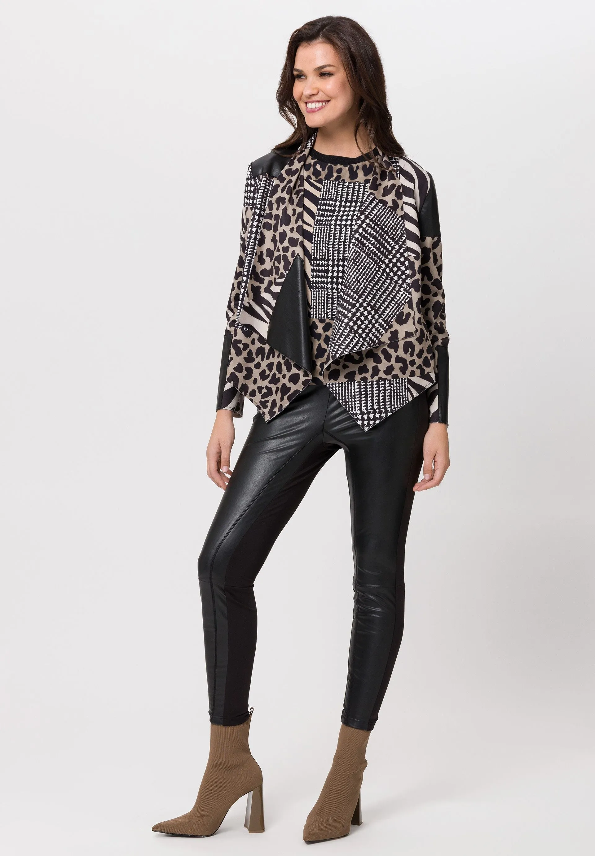 Black & Brown Abstract Multi Print Blazer