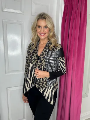 Black & Brown Abstract Multi Print Blazer