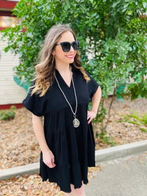 Black Linen Tiered Dress
