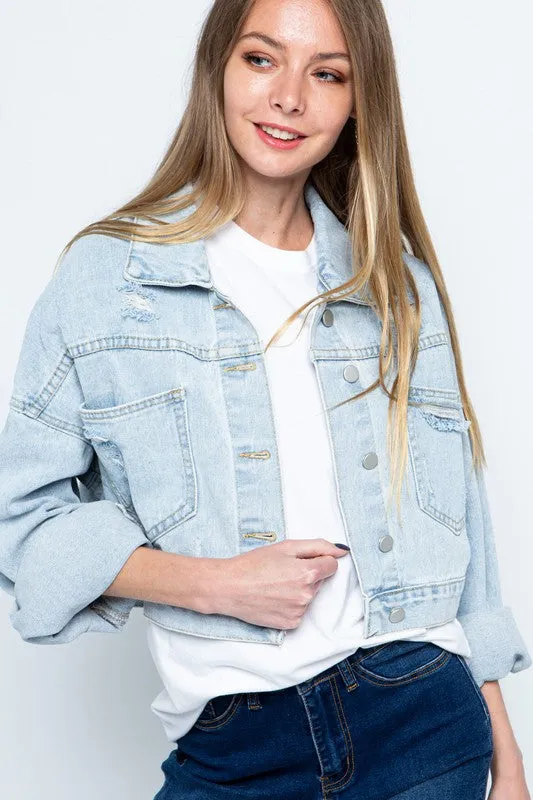 Blue B  Fringe Rhinestone Distressed Denim Jacket