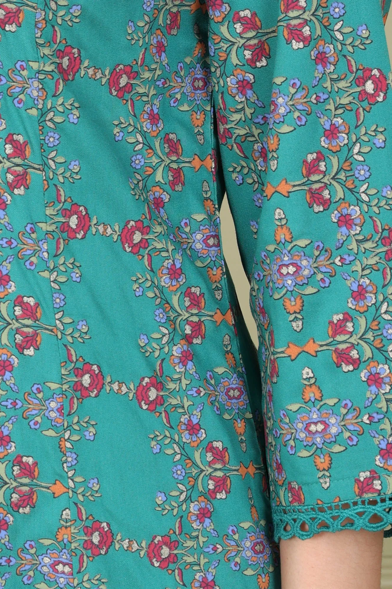 Blue Floral Printed Flared Rayon Kurta And Straight Pants Set