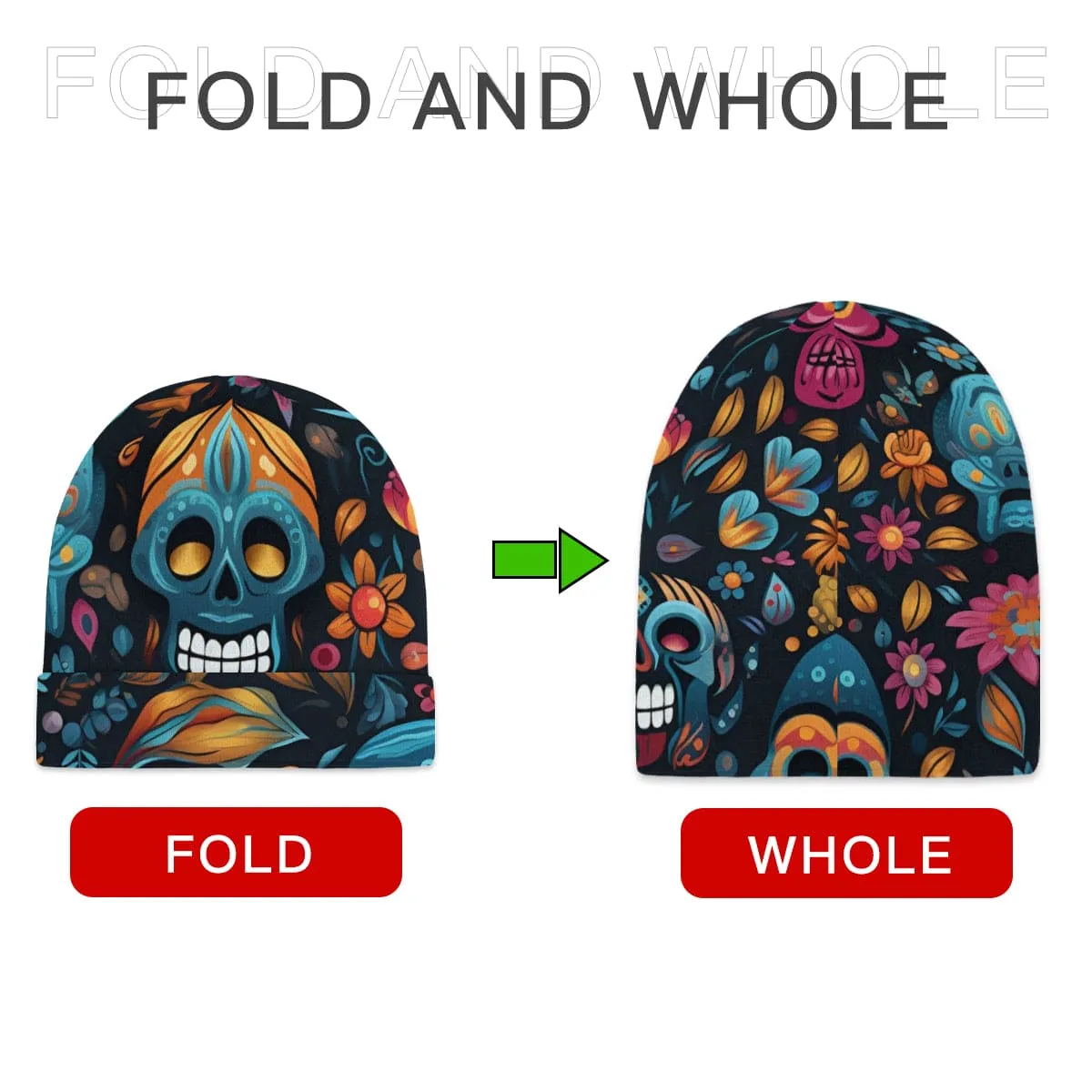 Blue Sugar Skull Thick Knit Beanie