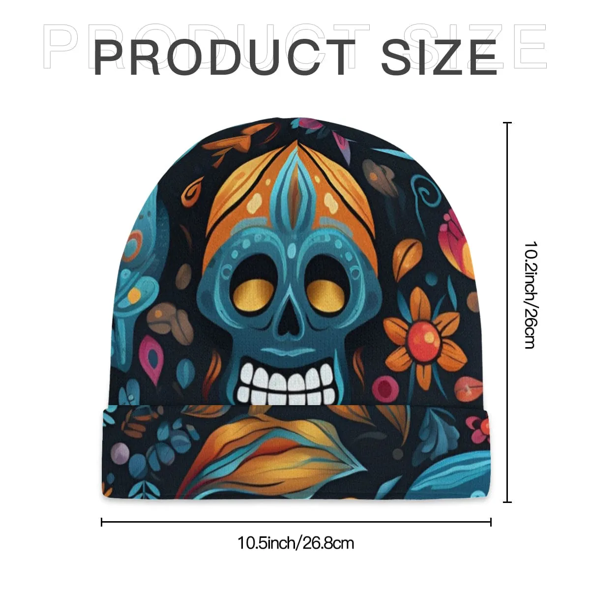 Blue Sugar Skull Thick Knit Beanie