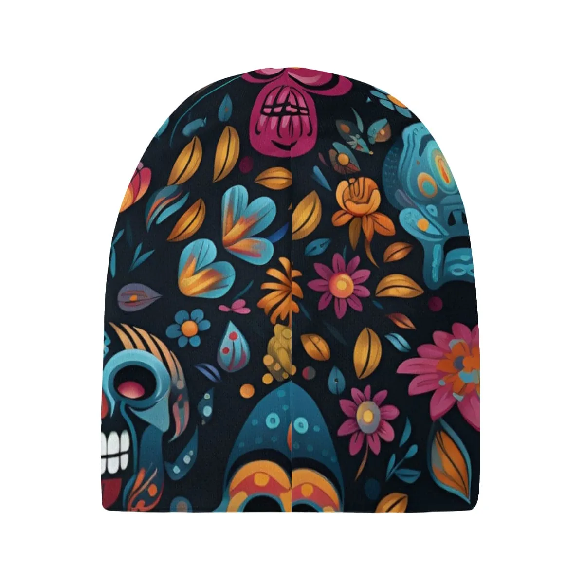 Blue Sugar Skull Thick Knit Beanie