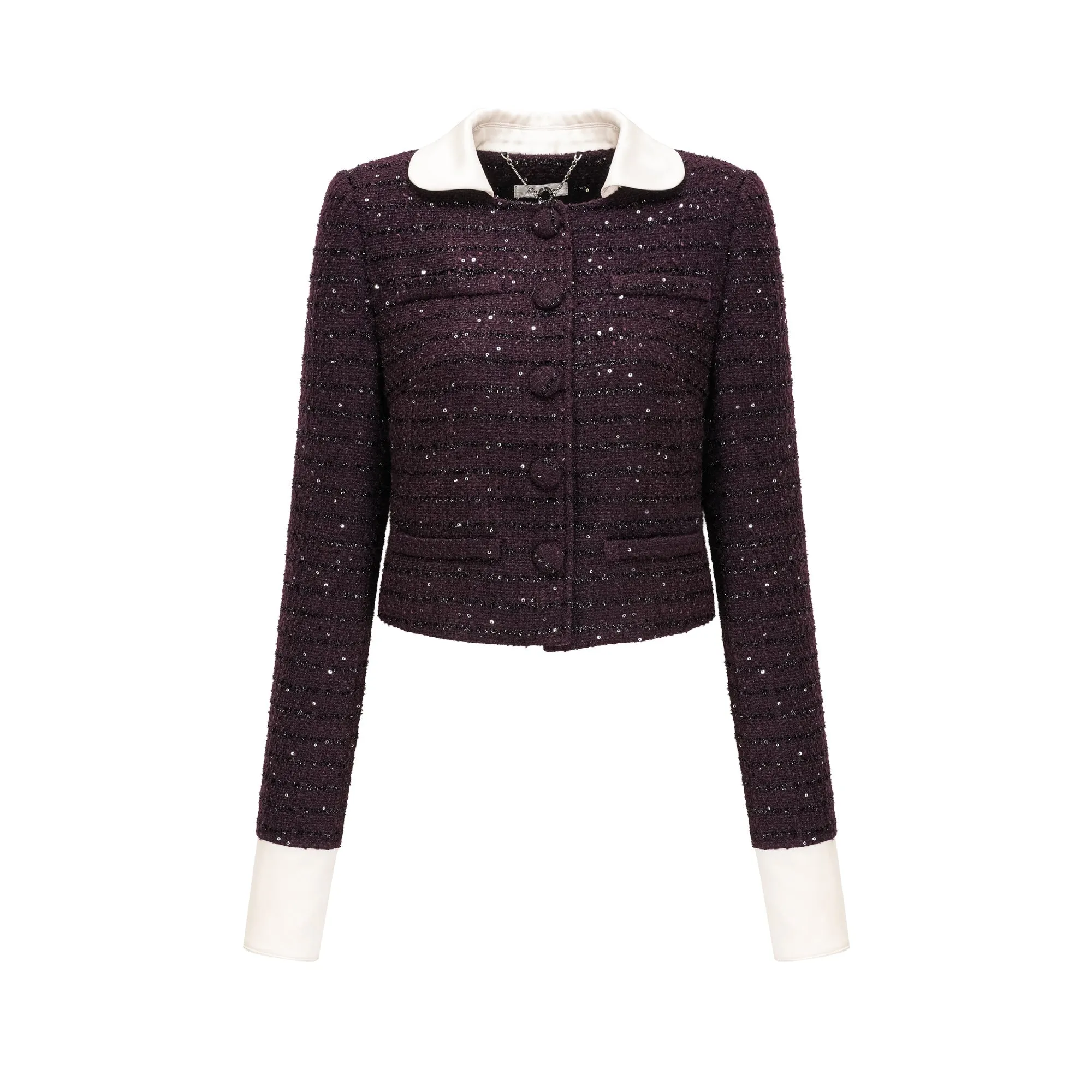 Brigitte purple sequined tweed jacket & skirt matching set