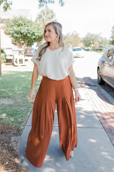 Brown Dressed For It Flowy Pants