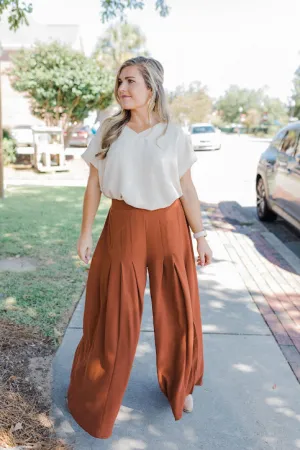 Brown Dressed For It Flowy Pants