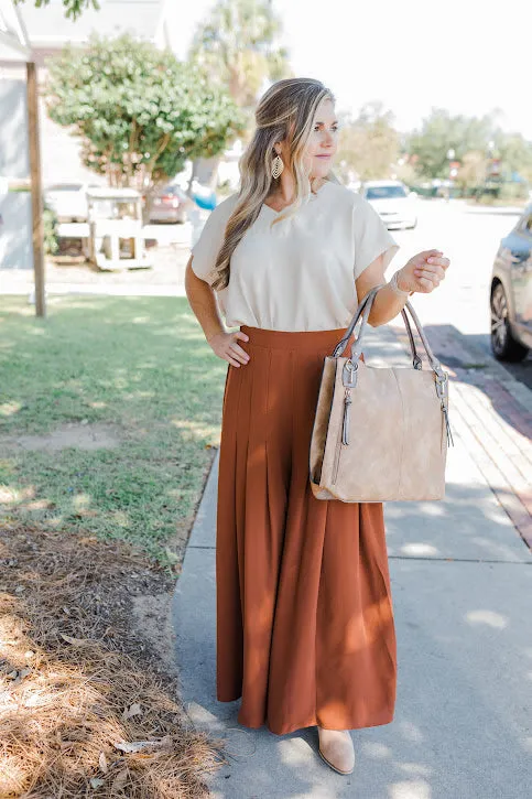 Brown Dressed For It Flowy Pants