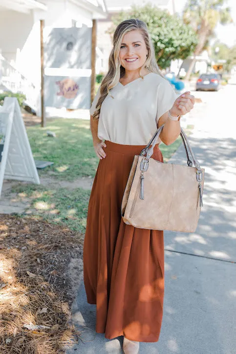 Brown Dressed For It Flowy Pants
