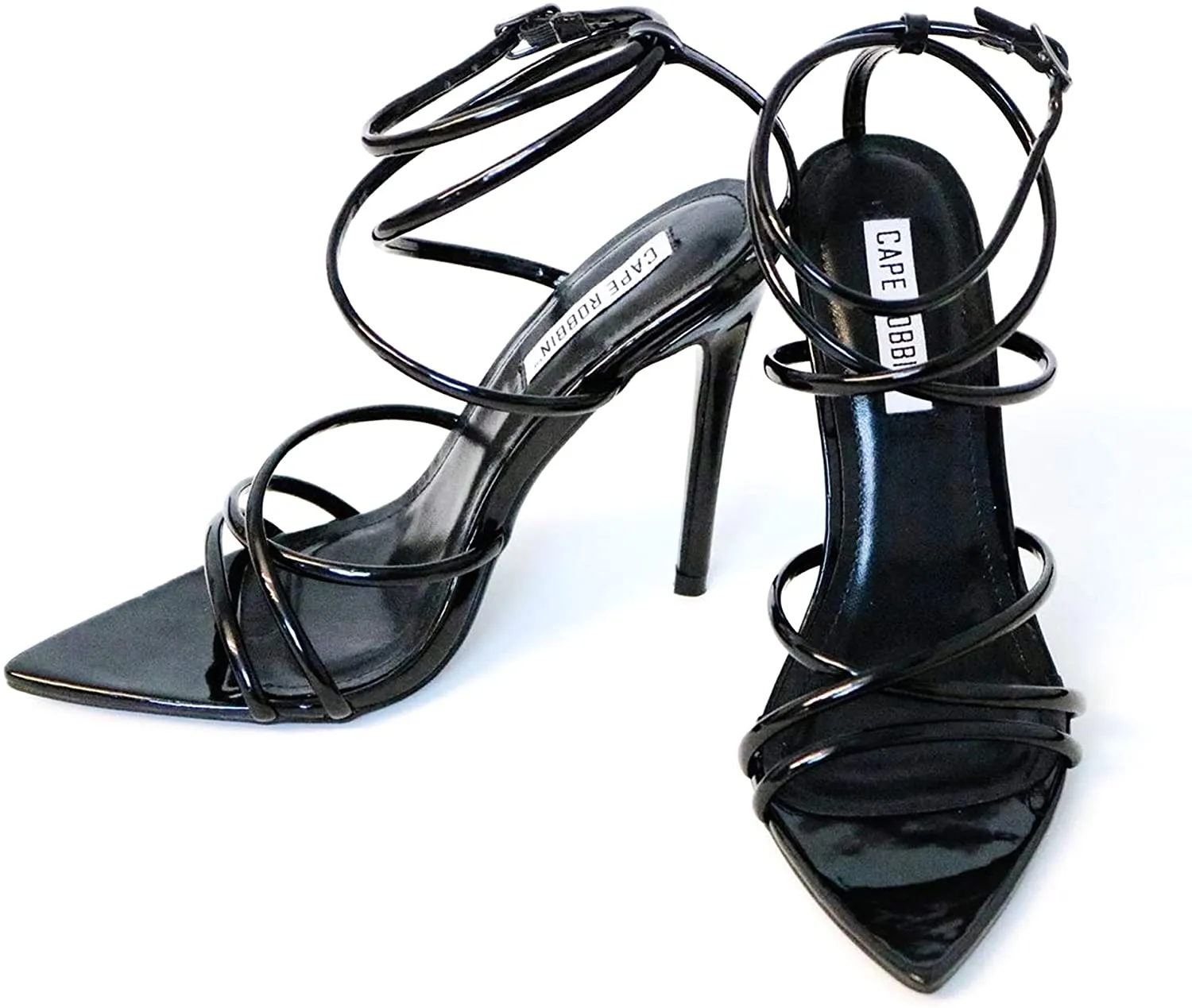 Cape Robbin Ada Strappy Pointy Open Toe Ankle Strap Stiletto Heel Sandals Black