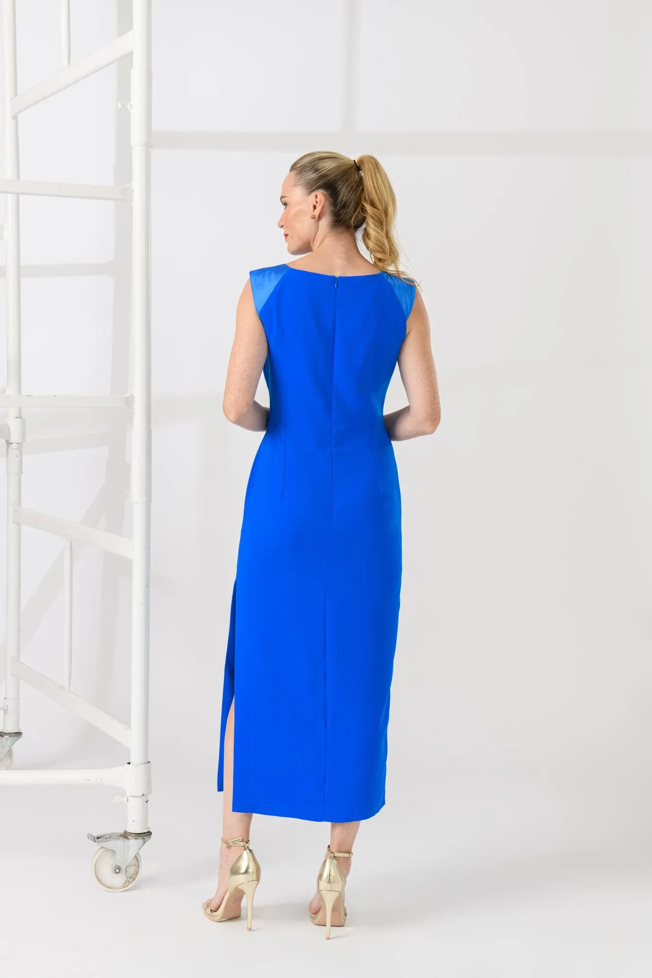 Caroline Kilkenny Erin Sleeveless Satin Trim Midi Dress
