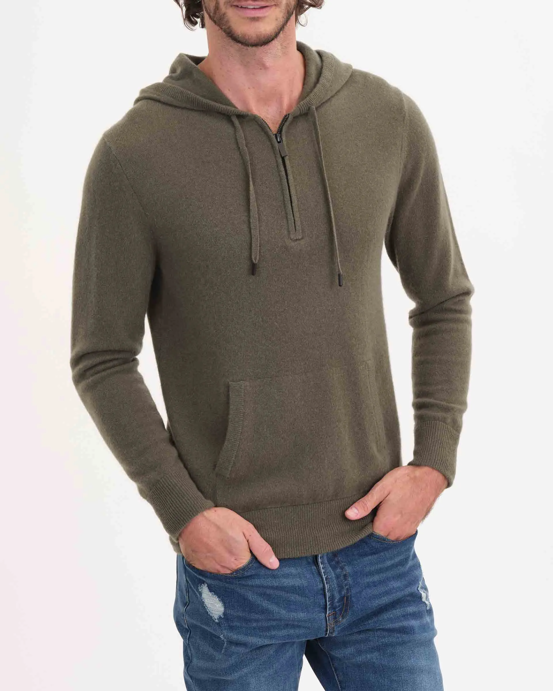 Cashmere Quarter Zip Matte Trim Hoodie