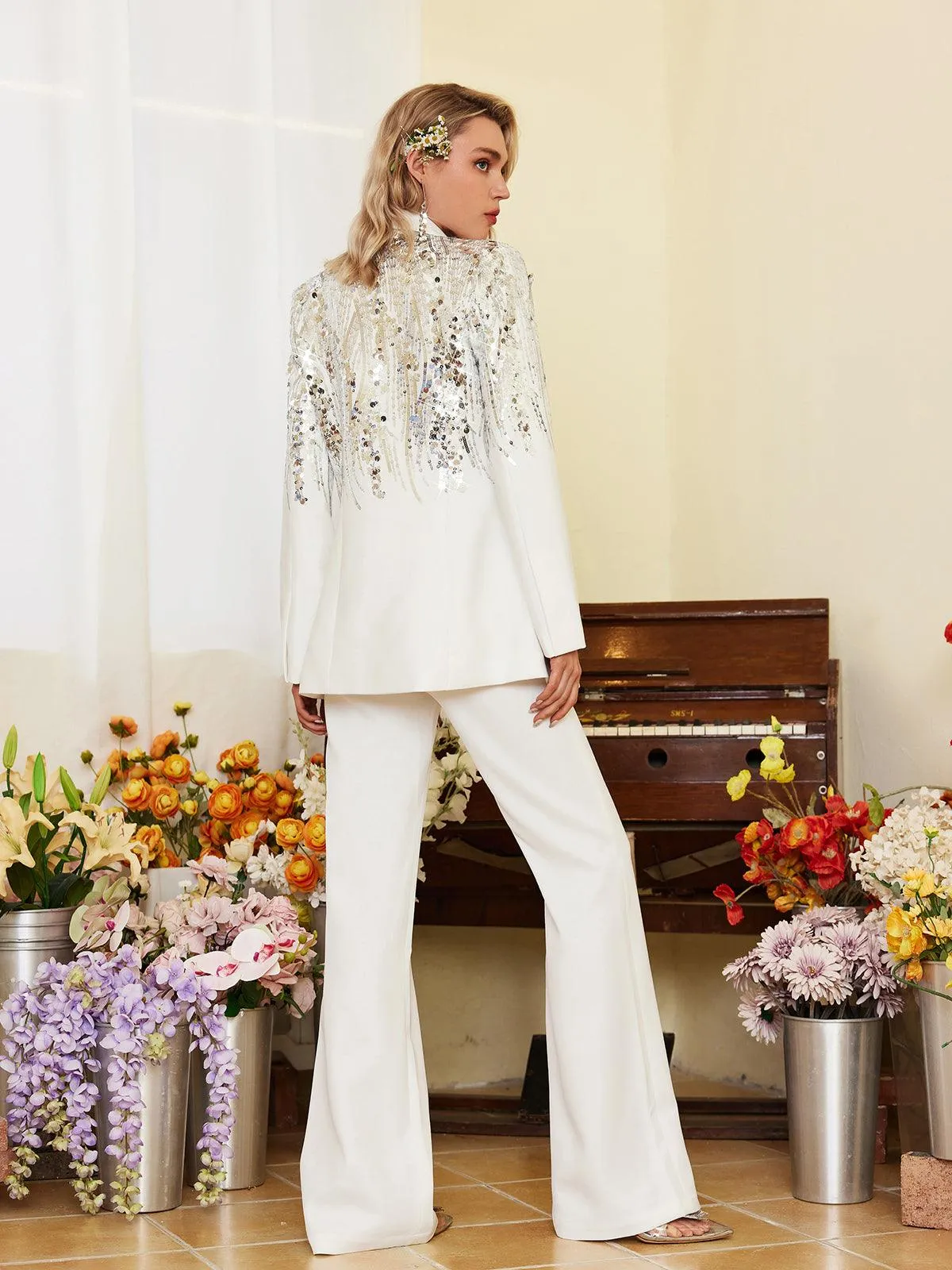 Cato Sequin Embellished Blazer Set