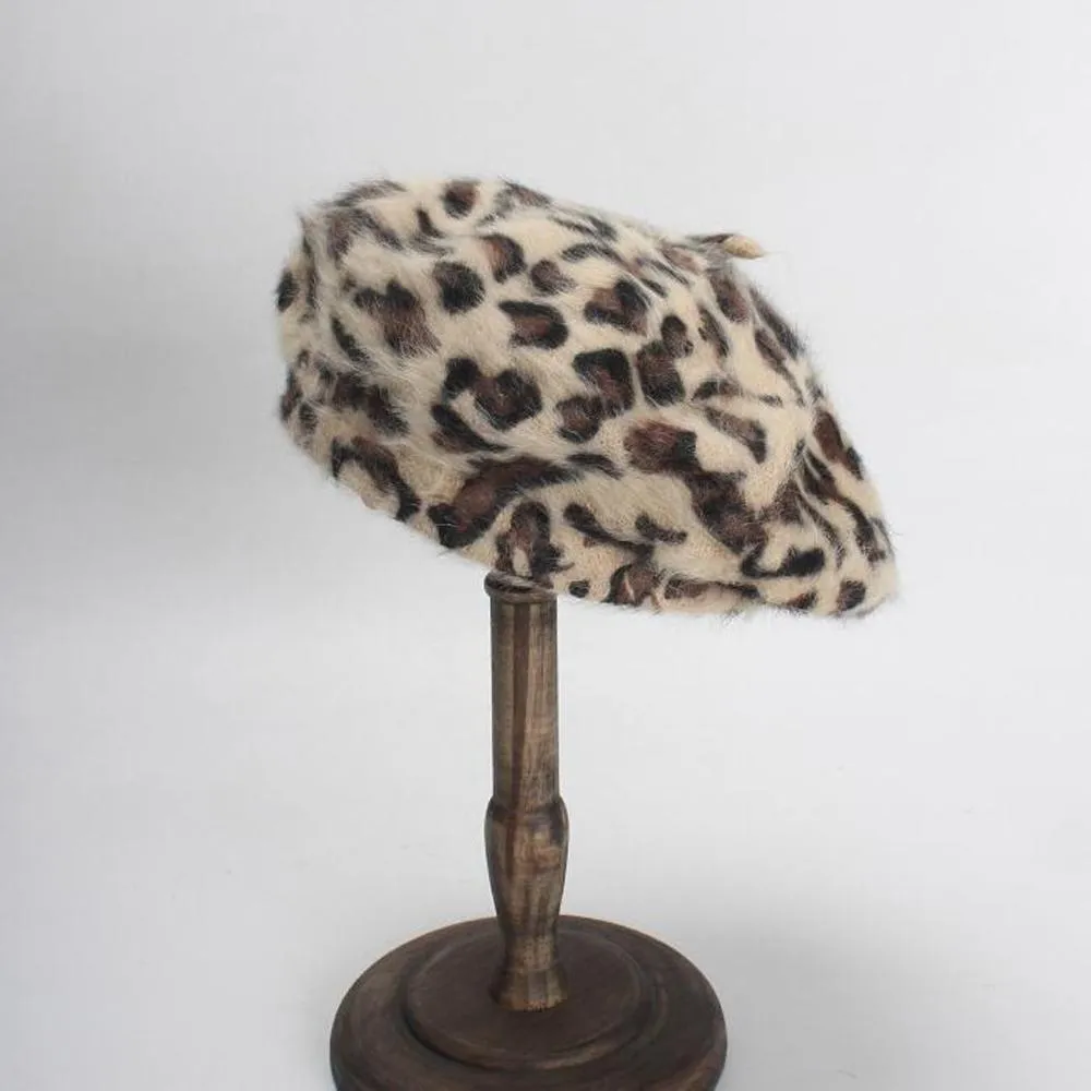 Chic Leopard Print Stylish Winter Beret Hats
