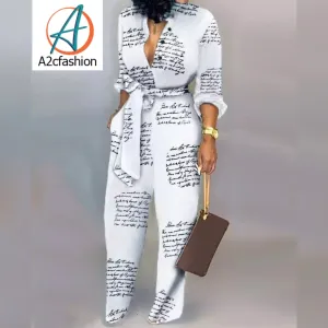 Clara- Letter print jumpsuit (A2cfashion)
