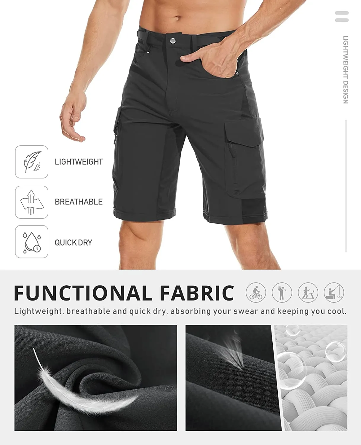 Cycorld Mens-Mountain-Bike-Shorts, Loose Fit with Zippered Pockets, MTB, Cycling,Hiking,Cargo,Outdoor Lightweight Shorts