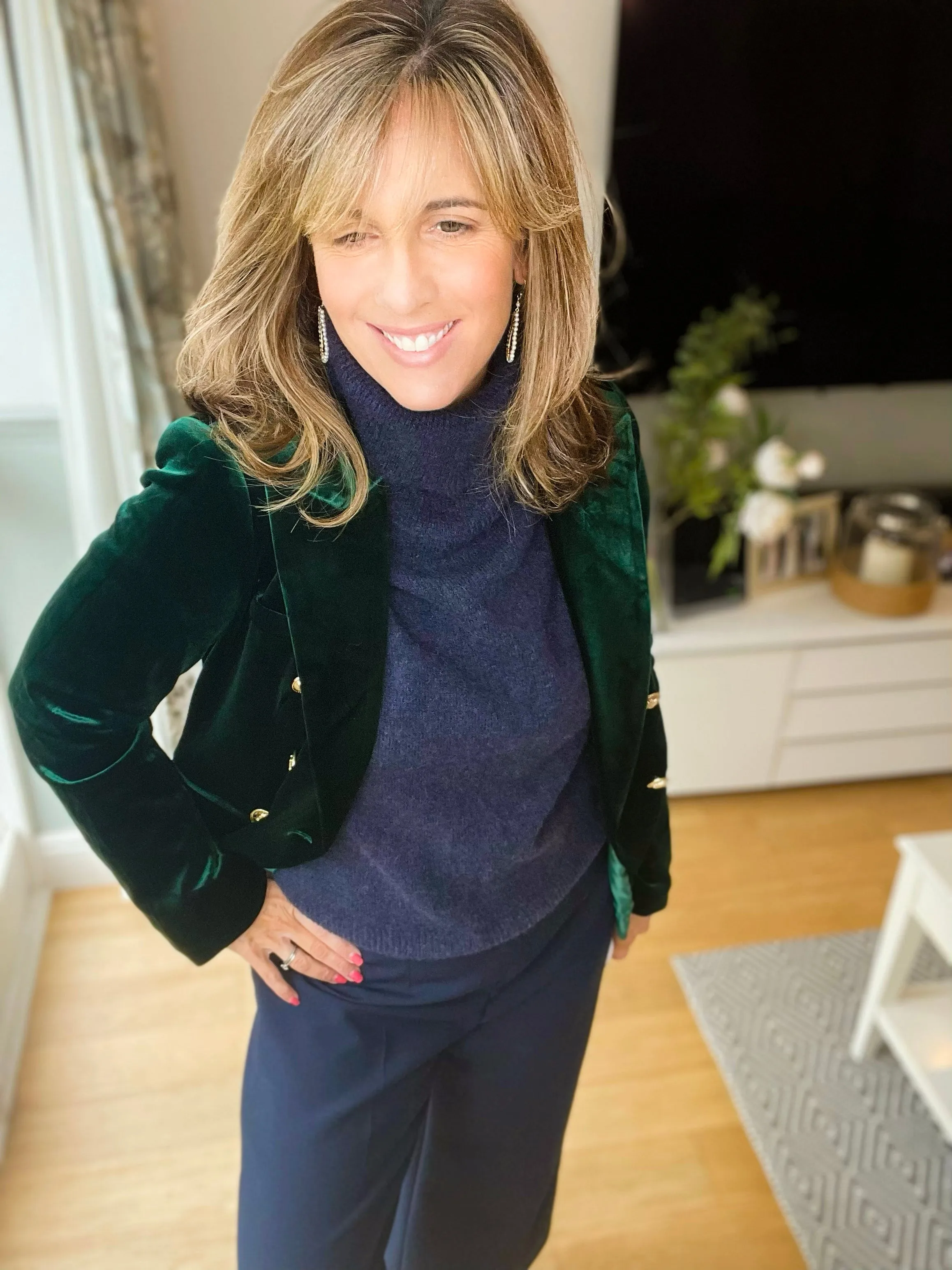 Emerald Green Velvet Fitted Blazer