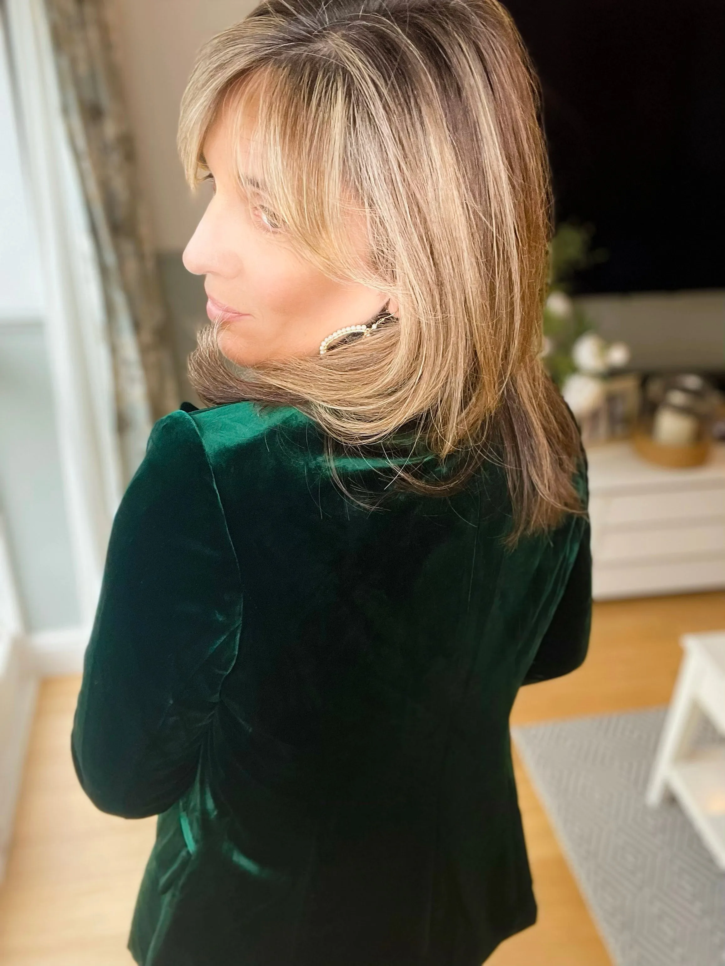 Emerald Green Velvet Fitted Blazer