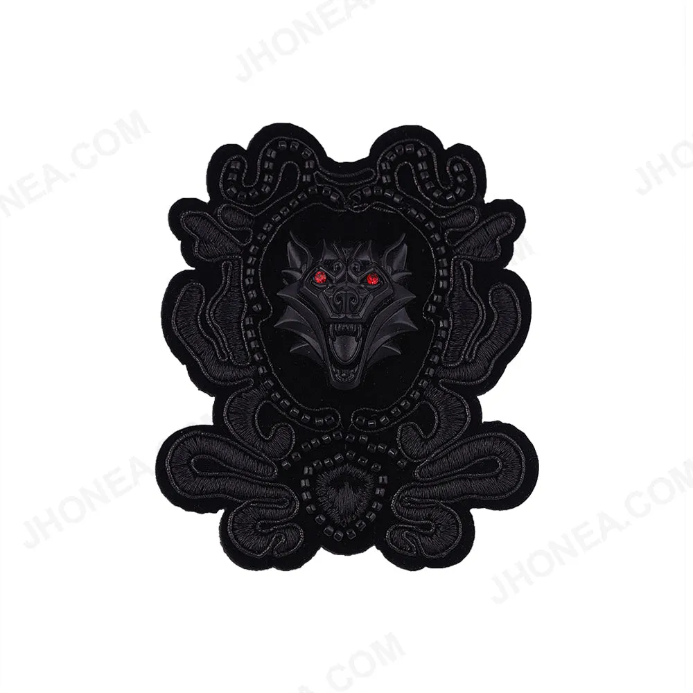 Eye-Catching Roaring Wolf Beaded Embroidery Black Patch