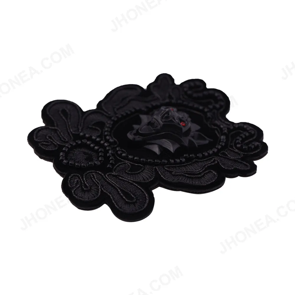 Eye-Catching Roaring Wolf Beaded Embroidery Black Patch