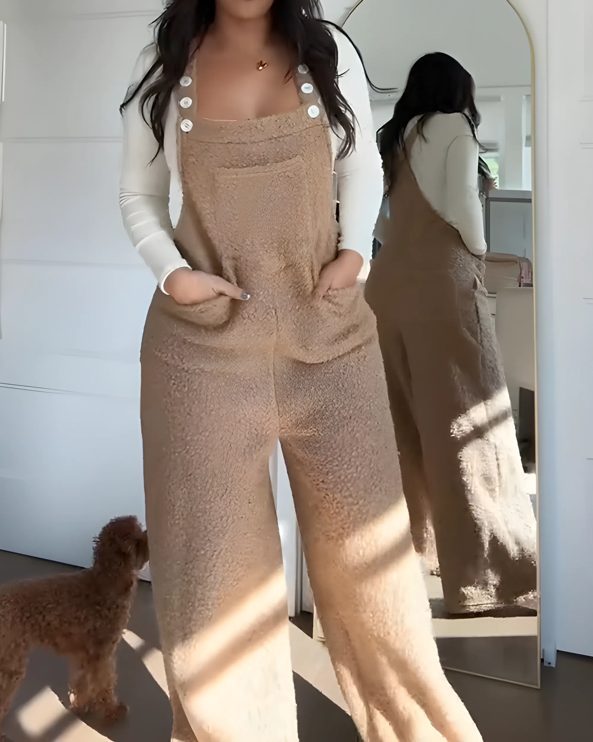 Fleece Strap Wide-Leg Pants