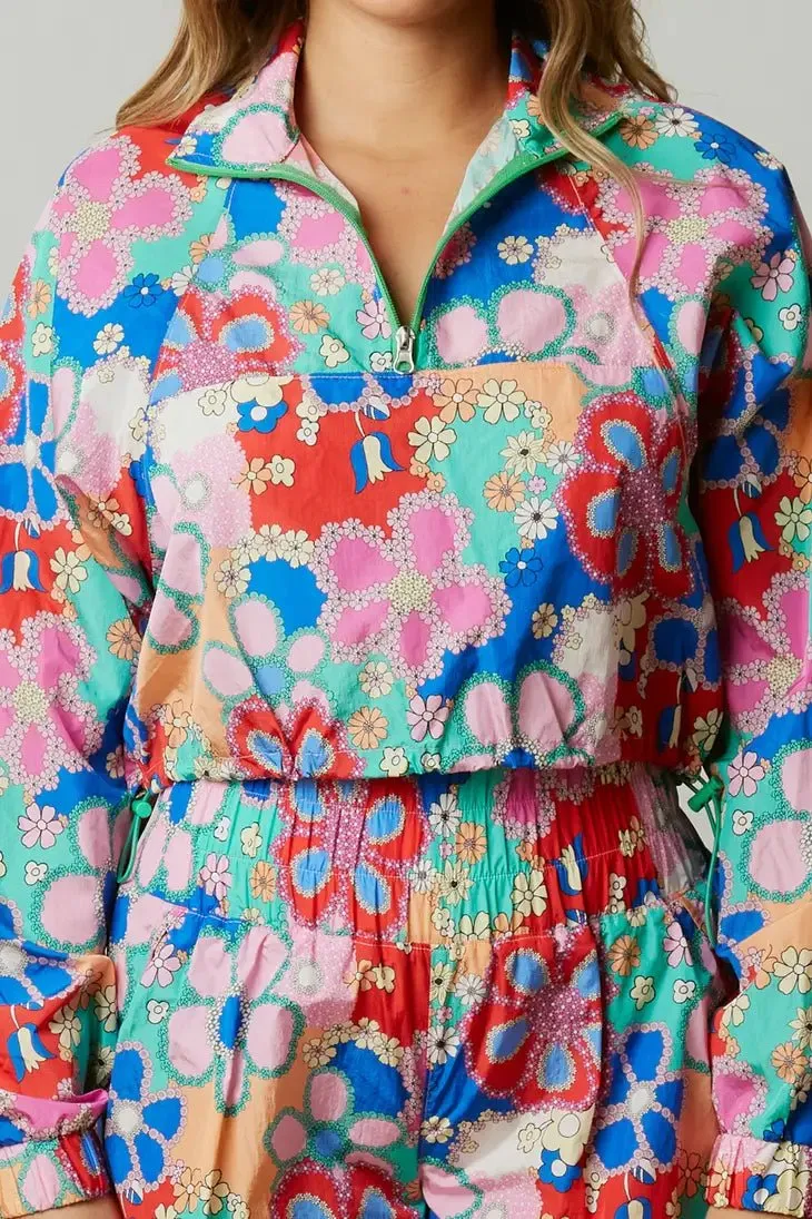 Floral Print Cropped Sporty Jacket