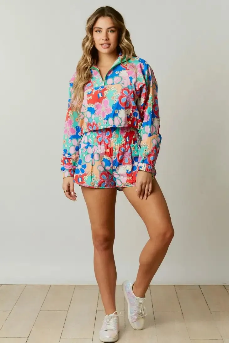 Floral Print Cropped Sporty Jacket