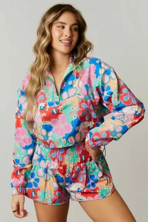 Floral Print Cropped Sporty Jacket