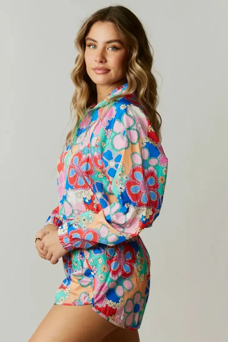 Floral Print Cropped Sporty Jacket