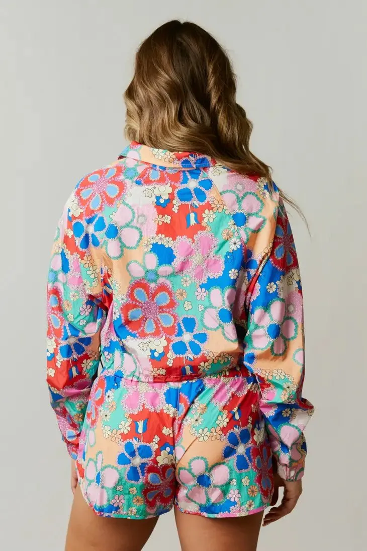 Floral Print Cropped Sporty Jacket
