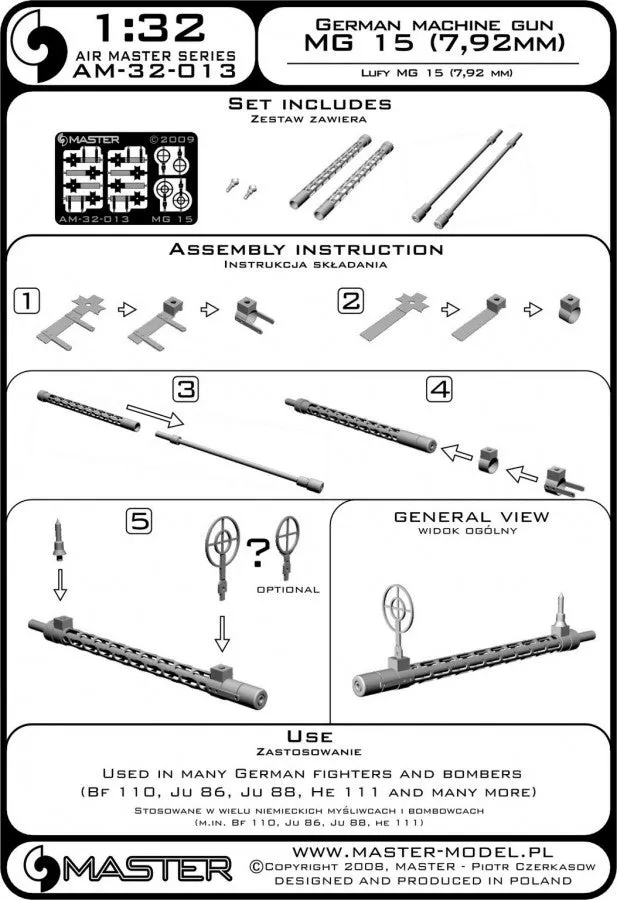 German aircraft machine gun MG 15 - turned barrels and etched sights (2pcs)