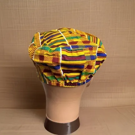 Green/Yellow/Gold Style1 Kente Print African Kufi Hat with Matching Mask