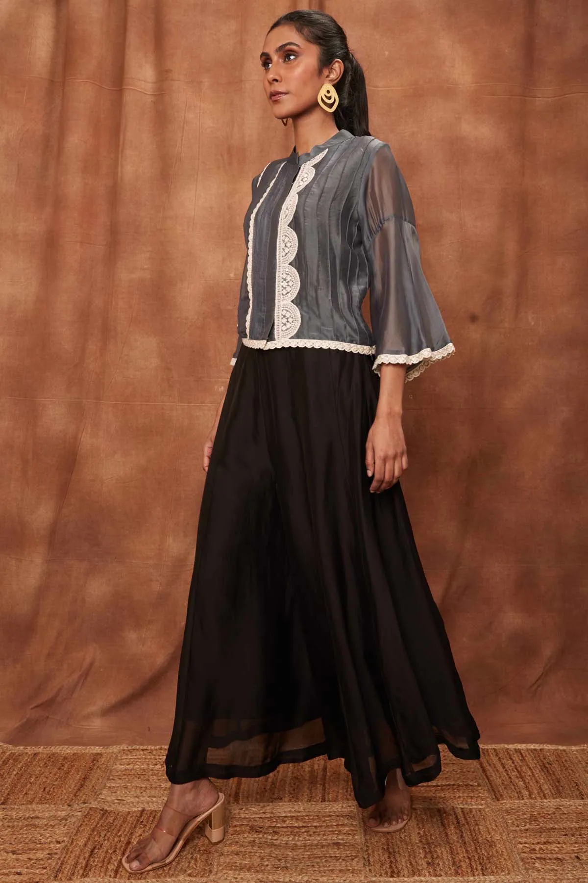 Grey Silk Fine Pintuck Top & Pants