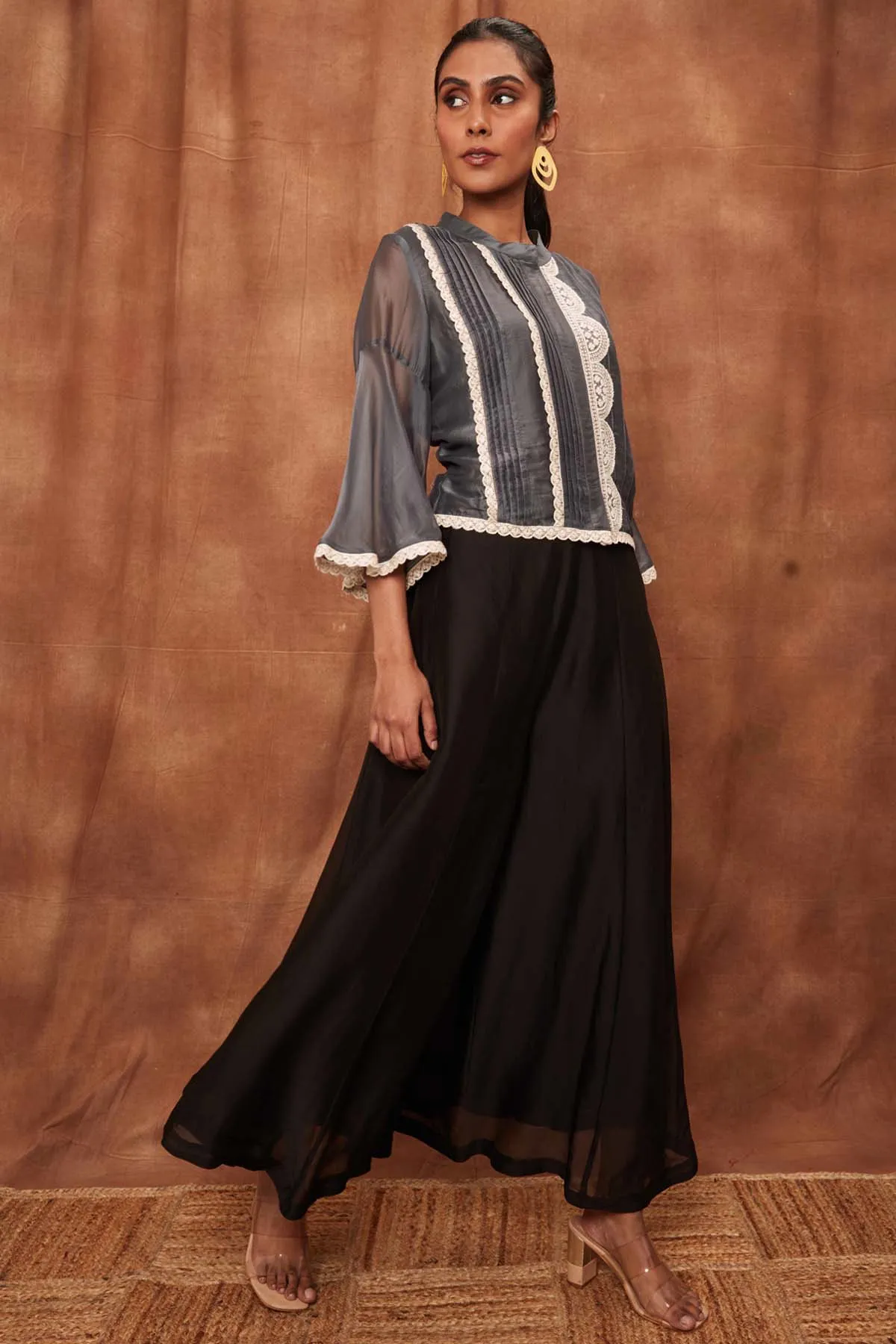 Grey Silk Fine Pintuck Top & Pants