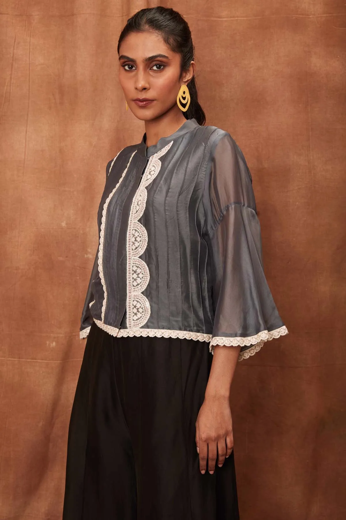 Grey Silk Fine Pintuck Top & Pants