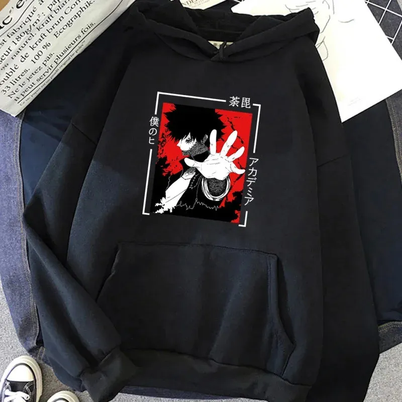 Harajuku Gothic Funny Japanese Anime Printed Men's Casual Hoodies Autumn Winter New Pullovers Round Neck Sweatshirts Tops Unisex