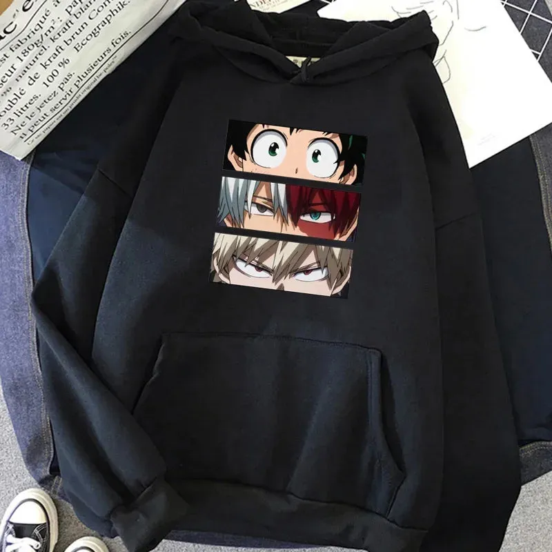 Harajuku Gothic Funny Japanese Anime Printed Men's Casual Hoodies Autumn Winter New Pullovers Round Neck Sweatshirts Tops Unisex