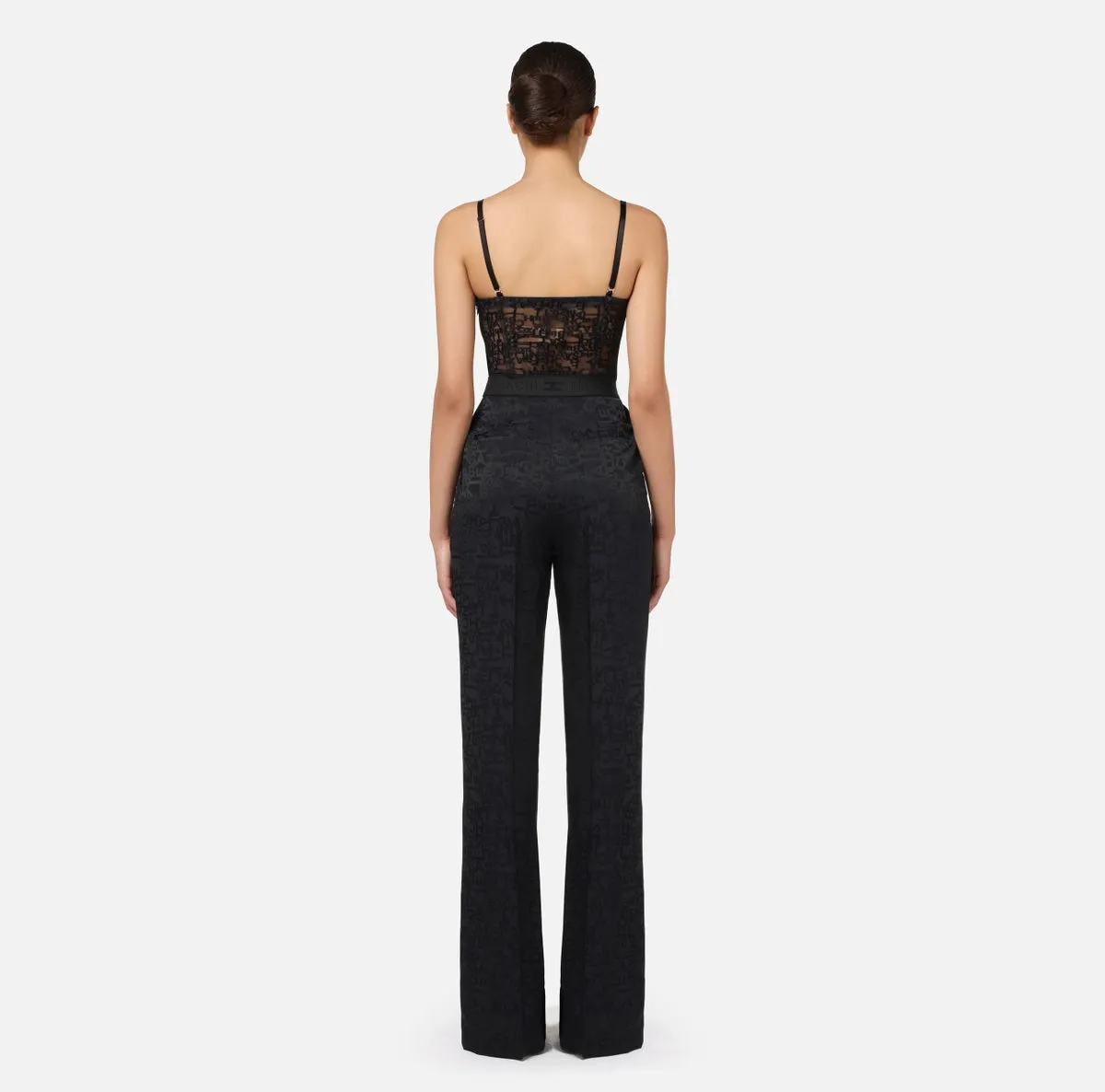 Jacquard crêpe combined jumpsuit with lettering