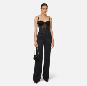 Jacquard crêpe combined jumpsuit with lettering