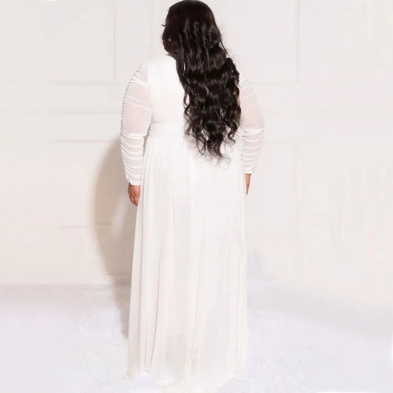 Lace Sleeves Deep V-neck Smock Plus Size Jumpsuits