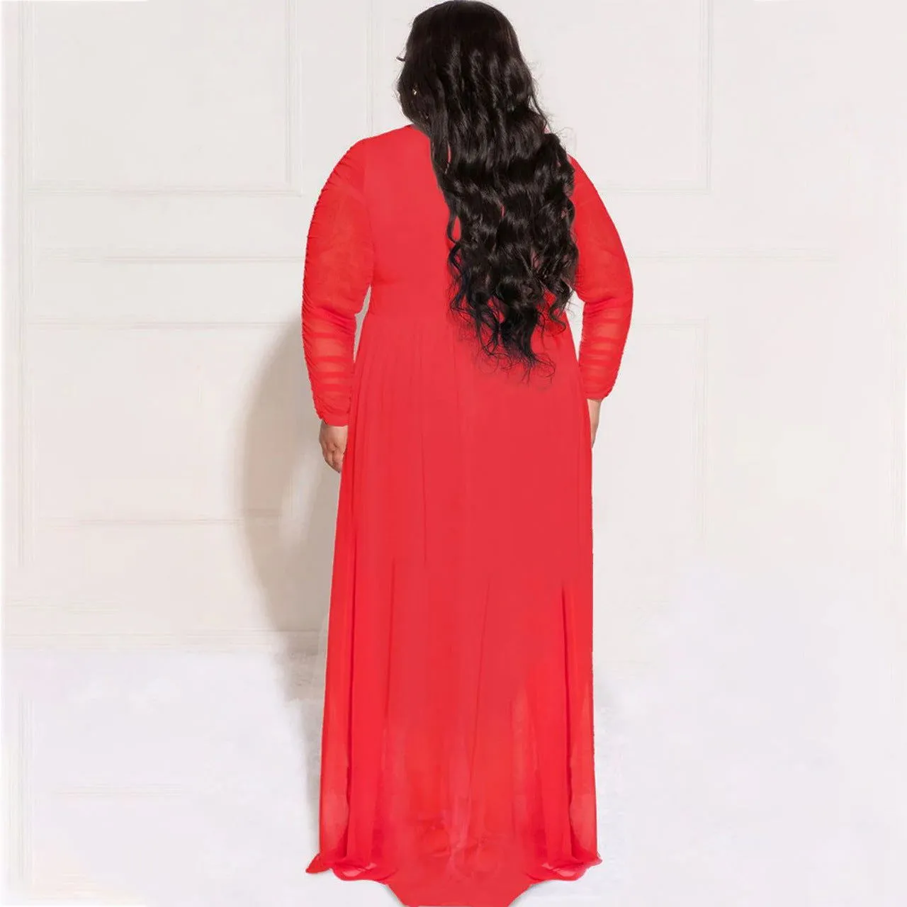 Lace Sleeves Deep V-neck Smock Plus Size Jumpsuits