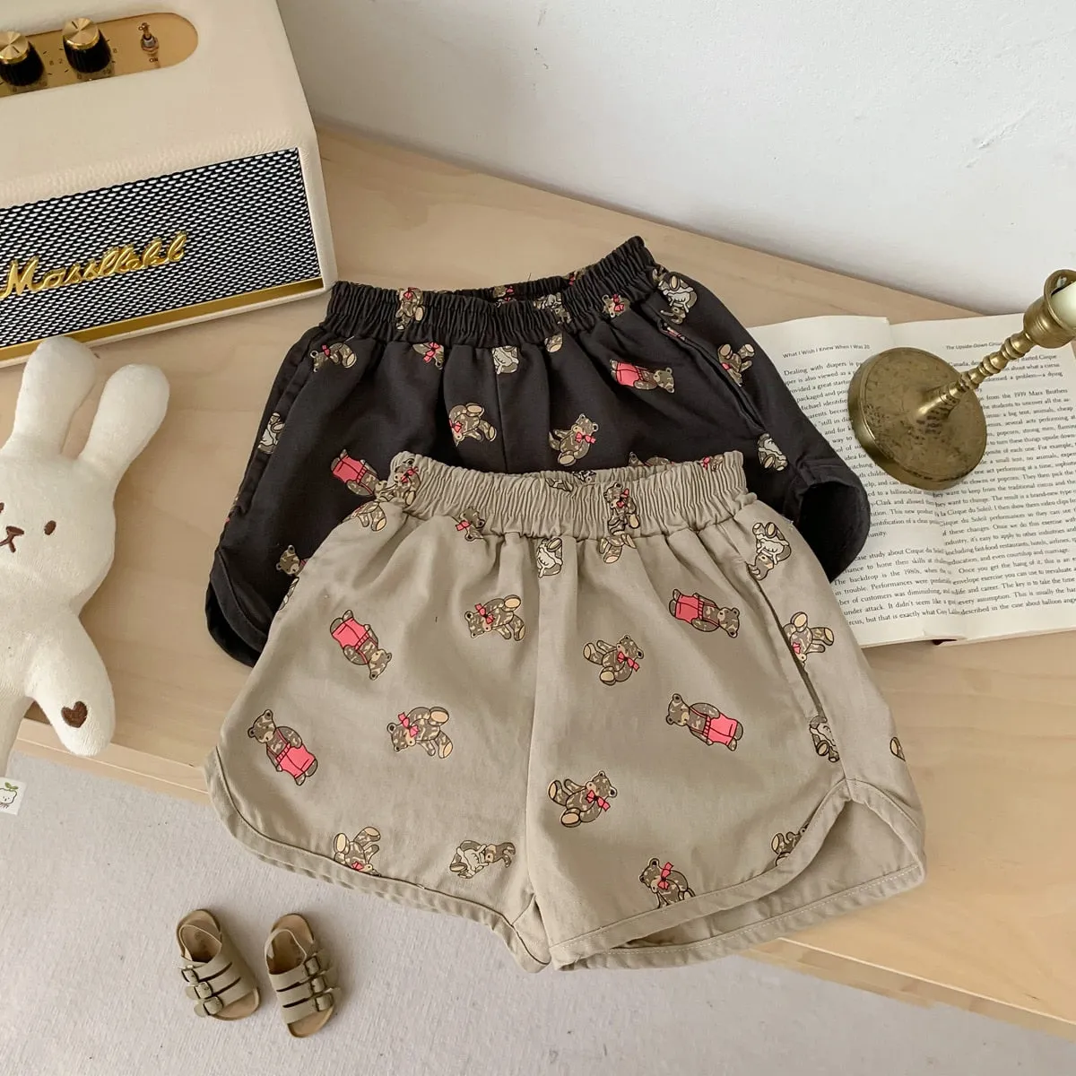 Lightweight Bear Print Shorts