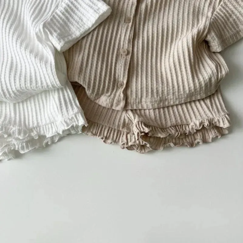Lightweight Short-Sleeved Top & Ruffled Shorts Set