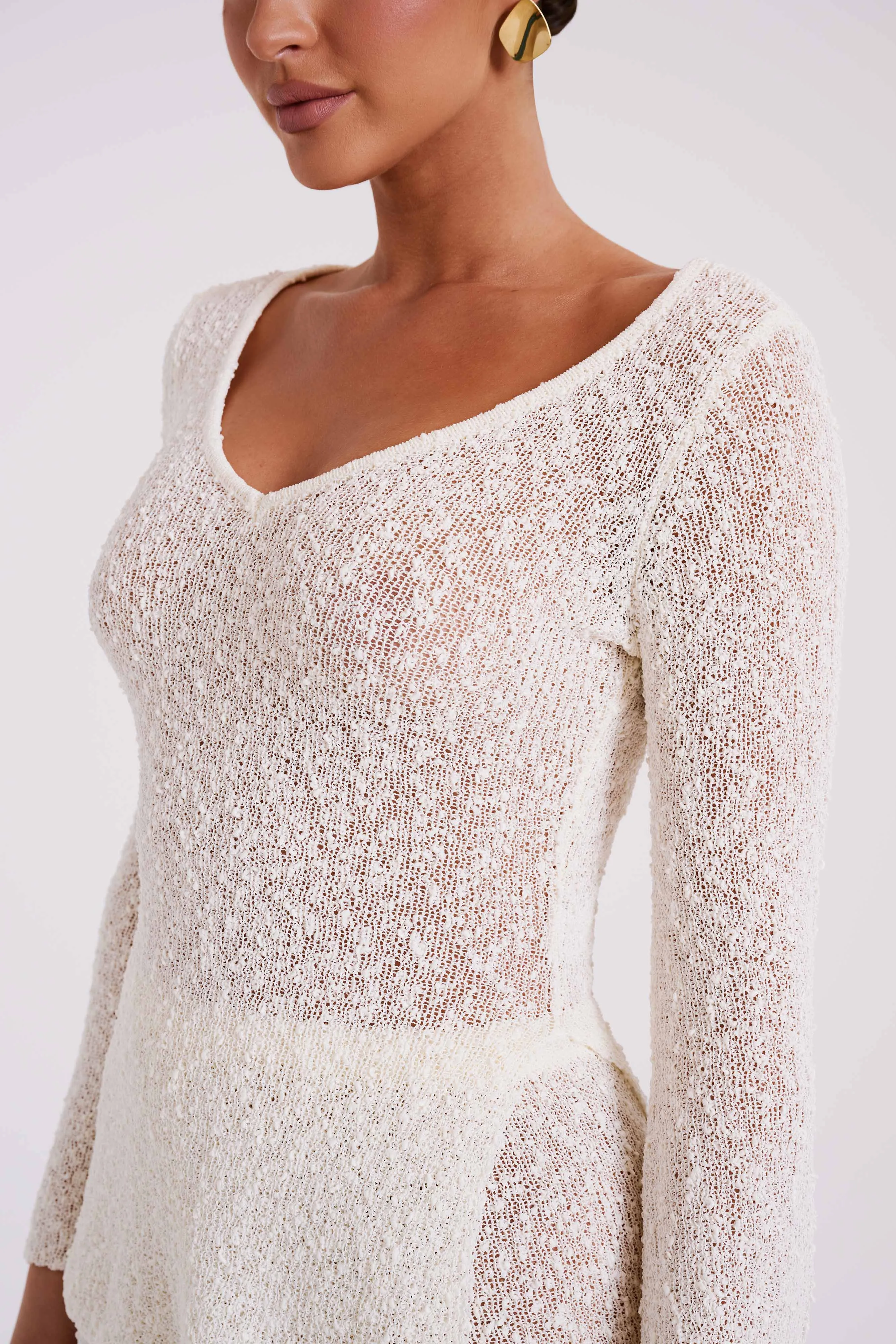 Liz Boucle Long Sleeve Top - Cream
