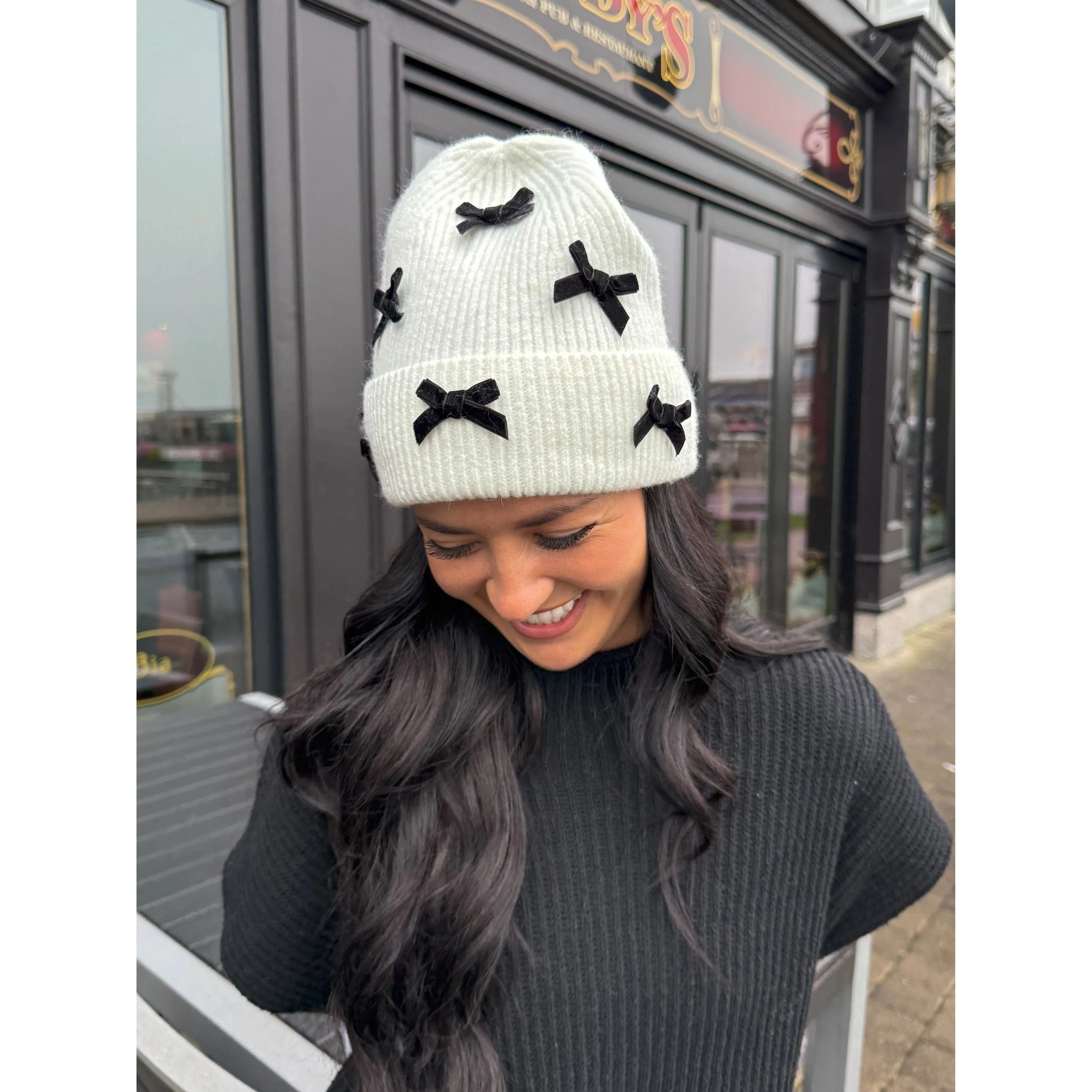 Mini Velvet Bow Cuff Cc Beanie
