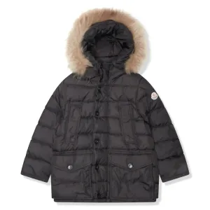 Moncler Cluny Black Short Down 100% Real Fur Kids Parka Jacket